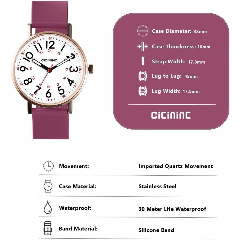 Women's Smoke Violet Analog Silicone Band  Read Dial Stylish Comfortable Watch - Picture 5 of 7